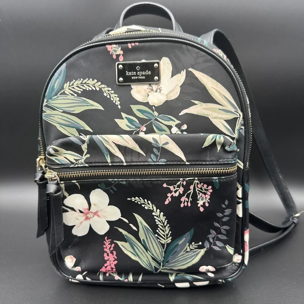 Kate Spade Backpack Womens Mini Black Floral Nylon Wilson Road Botanical Purse
